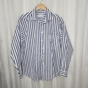 Andrew Fezza Men's White And Blue Striped Button Down Shirt Size 16